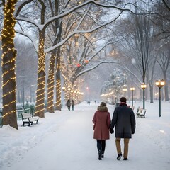 “Romantic Winter Walk Under Twinkling Lights” ❄️💫
