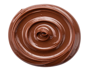 Swirled, thick, glossy, brown spread in a circular pattern with a glossy sheen