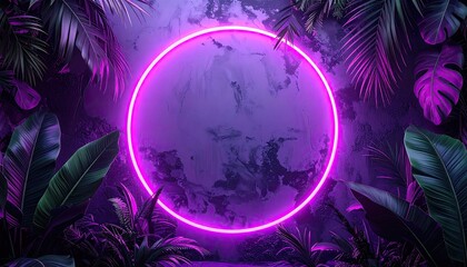 Neon ring glows amid dark jungle foliage