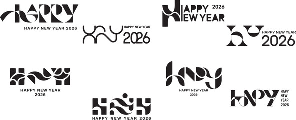 Abstract happy new year typography designs 2026 graphic design