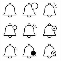 Collection of various bell notification icons representing alerts and messages for user interfaces and applications