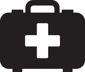 Obraz premium Black first aid kit vector illustration with a prominent cross symbol for medical emergency concepts