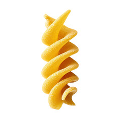 Twisted, golden fusilli pasta strand on a black background