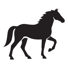 Obraz premium Black silhouette of a horse walking on a white background