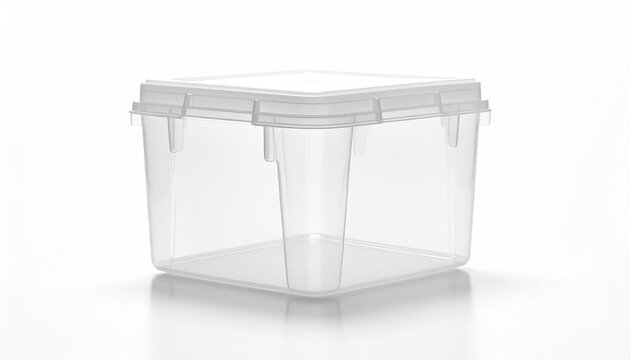 Square, translucent plastic container with snap-on lid