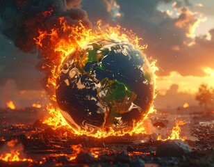 Earth engulfed in flames, symbolizing climate change devastation