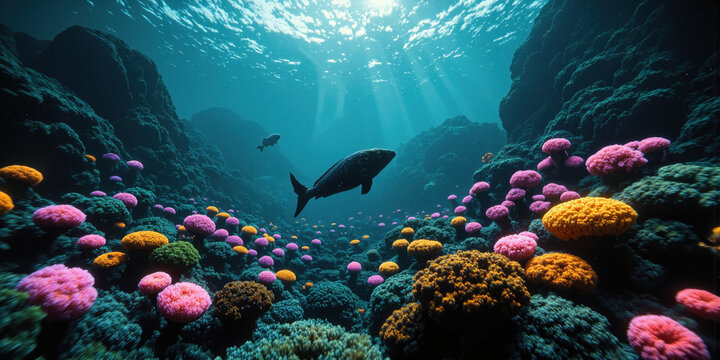 AI Coral Reef Bioluminescent server formations, encryption eels, misinformation plankton filters for marine tech startups.