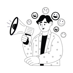 Boosting posts and increasing brand reach online Outline Illustration
