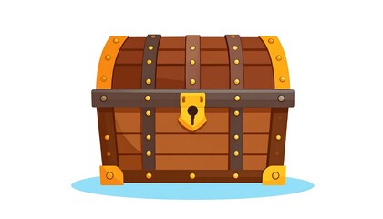 Illustrated Wooden Treasure Chest Isolated on White Background for Design