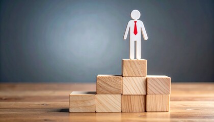 paper cutout man and woman on wooden block stairs with red tie detail