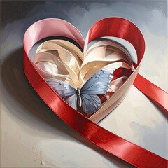 Ribbon heart containing butterfly and pale layers
