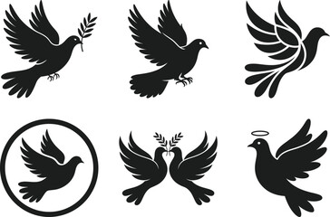 Flying Dove Silhouette Vector Set – Peace and Freedom Symbol Illustrations