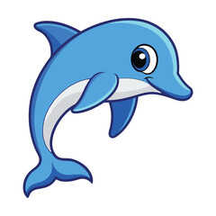 Fototapeta premium Happy blue cartoon dolphin illustration with a cheerful smile