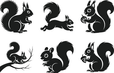 Squirrel Silhouette Vector Set – Forest Animal Illustration Collection