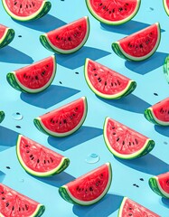 Sliced watermelons in a vibrant, repeating pattern