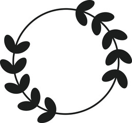 Black vector wreath with leaves on white background
