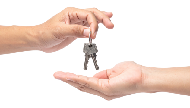 Hand Giving House Key with Clipping Path Isolated on Transparent Background - Powered by Adobe