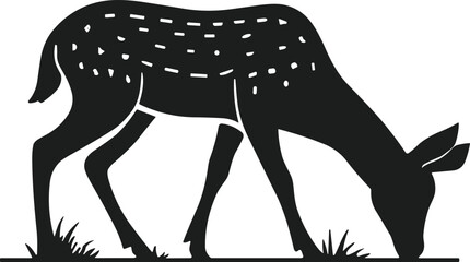 Obraz premium Black silhouette of a spotted deer grazing on grass vector