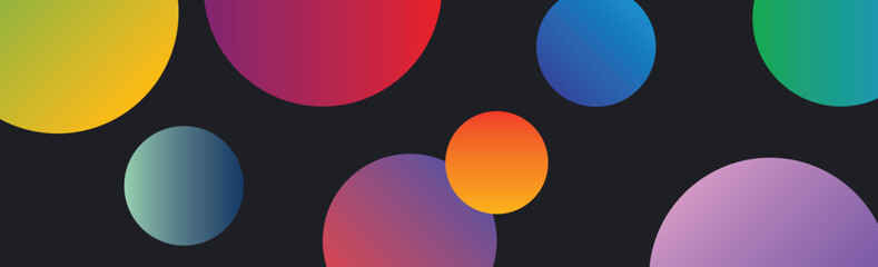 Colorful gradient circles on dark background, modern abstract geometric vector design for wallpaper, banner, or digital art