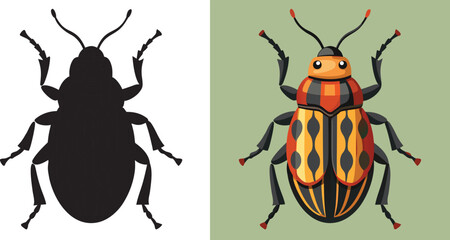 Cheerful beetle illustration featuring a vibrant design and a bold silhouette, ideal for nature-themed projects, children's books, or educational content