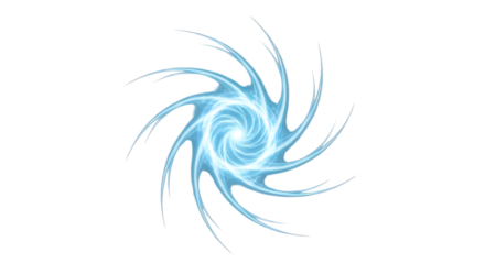 Dynamic blue glowing light spiral vortex on transparent background