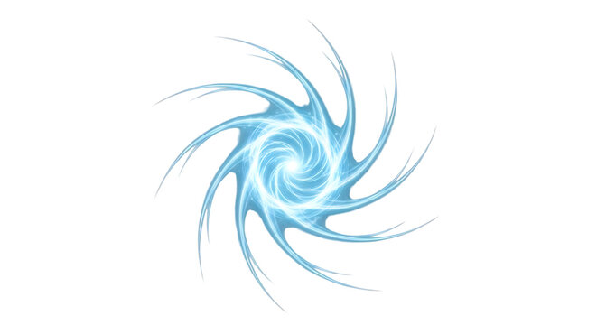 Dynamic blue glowing light spiral vortex on transparent background