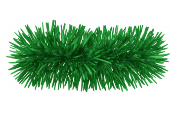 Green christmas garland tinsel border creating a festive holiday decoration line for seasonal celebrations, transparent background