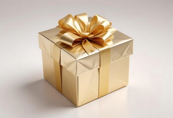 Elegant gold gift box tied with a satin ribbon and bow
