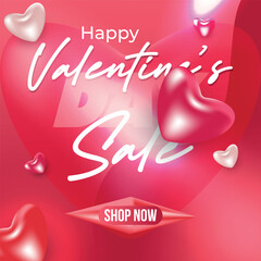 3D Happy valentine&rsquo;s day sale social media banner template. valentine day poster.