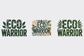 Eco Warrior text logos with leaves and branches on light background nature green