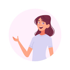 Happy Woman Presenting. Joyful Friendly Female Smiling and Showing.