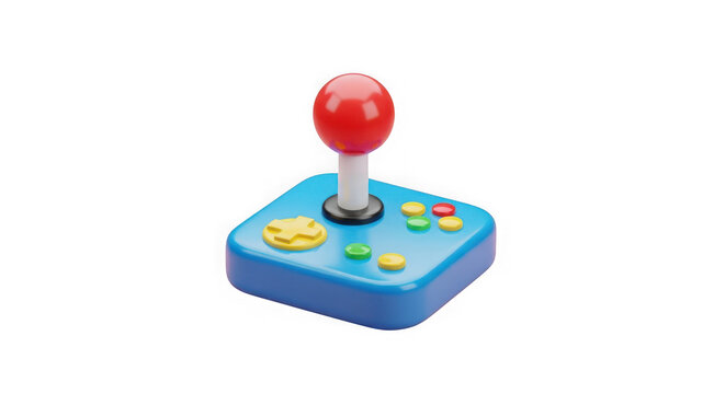 Colorful 3d rendered arcade joystick for gaming entertainment isolated on transparent background
