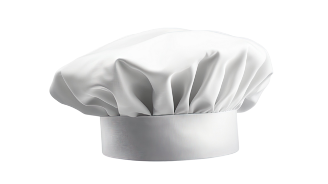 Classic white chef hat symbol of professional cooking, culinary uniform accessory for kitchen staff and bakers, isolated on white background - Powered by Adobe