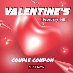 Happy Valentine's day banner poster template. 3D Happy valentine&rsquo;s day sale banner template. Background for valentine day
