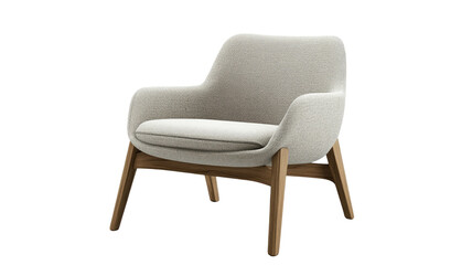 Fototapeta premium Modern chair with light grey fabric seat showing minimalist home furniture with soft upholstery detail isolated on white background