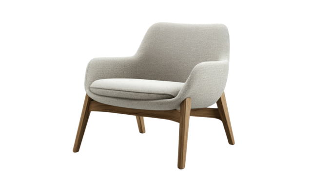 Modern chair with light grey fabric seat showing minimalist home furniture with soft upholstery detail isolated on white background