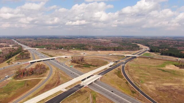 Complex Turbine Interchange and Highway System in North Carolina, Aerial View
