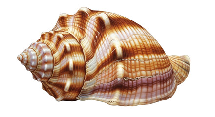 Obraz premium Detailed Spiral Seashell With Brown White And Pink Stripes On A Transparent Background