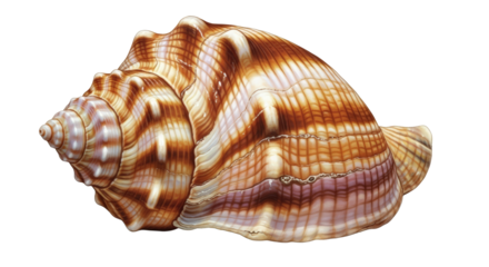 Detailed Spiral Seashell With Brown White And Pink Stripes On A Transparent Background