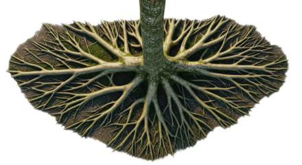 Detailed Tree Root System Exposed With Intricate Network Isolated On Transparent Background	