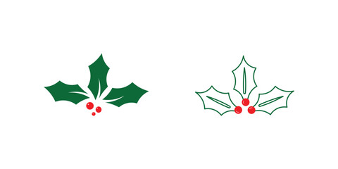 Christmas Holly Leaves and Berries Icon Set
