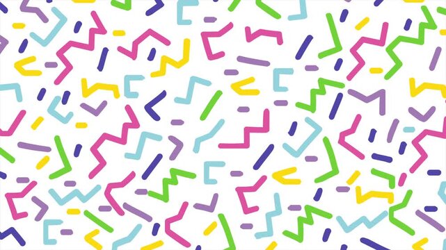 Seamless memphis pattern loop animation. Seamless Memphis-style geometric pattern featuring playful, retro 80s and 90s elements.