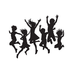 kids jumping vector silhouette clip art logo design illustration. kids enjoying icon collection