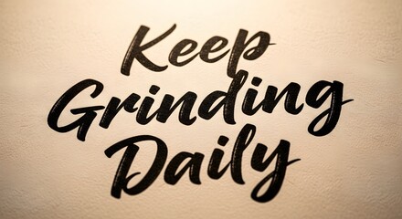 Inspirational motivational quote wall art with the phrase 'Keep Grinding Daily' in bold black script on a neutral background to encourage persistence and hard work