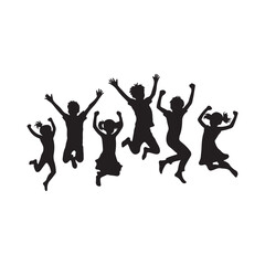 kids jumping vector silhouette clip art logo design illustration. kids enjoying icon collection