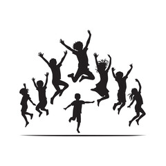 kids jumping vector silhouette clip art logo design illustration. kids enjoying icon collection