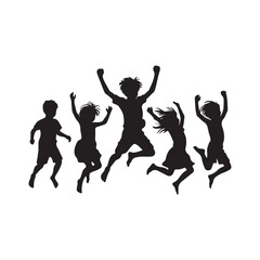 kids jumping vector silhouette clip art logo design illustration. kids enjoying icon collection