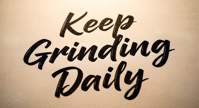 Inspirational motivational quote wall art with the phrase 'Keep Grinding Daily' in bold black script on a neutral background to encourage persistence and hard work