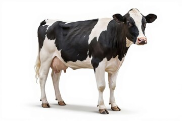 Black dairy cow, showing the whole body, isolated on a white background.