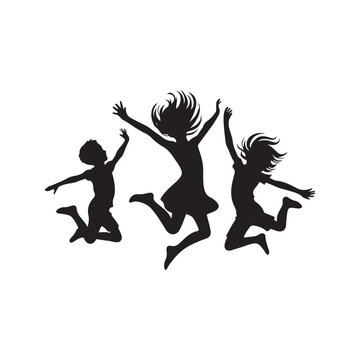 kids jumping vector silhouette clip art logo design illustration. kids enjoying icon collection
